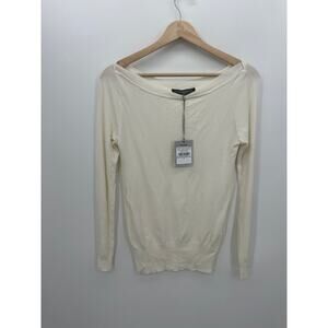 Sandro Ferrone Womens Cream Knit Sweater Size L Boat Neck Pullover CG34